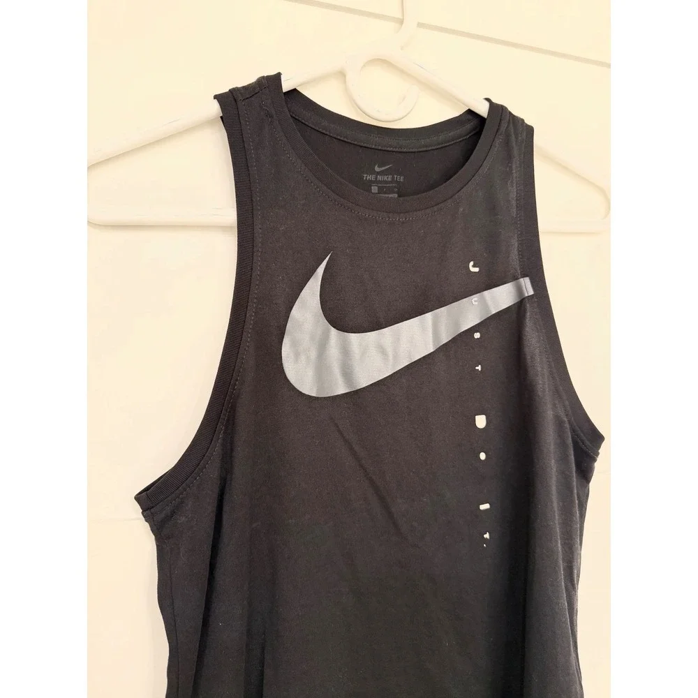 Nike Dri-FIT Womens Black Graphic Tank Top Just Do It Swoosh Size Small